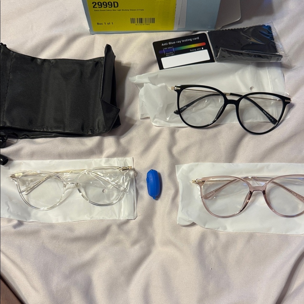 Stylish Eyeglasses Set of 3 Blue light blocking - Black, Clear, Pink GAOYE